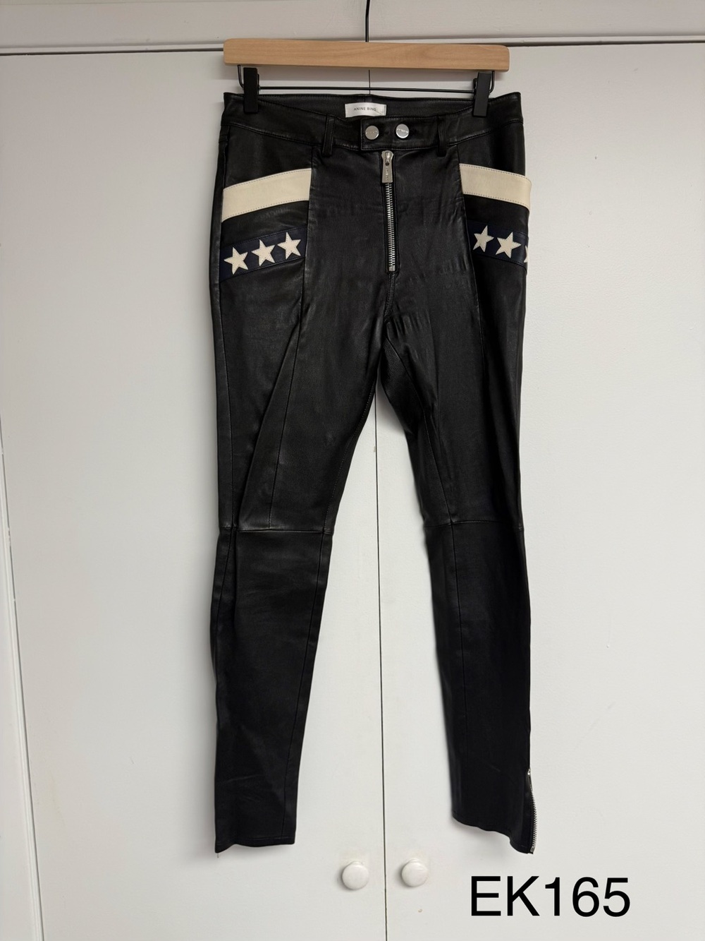ANINE BING Eden 100% Lamb Leather Star Moto Pants Black Medium Rare Find